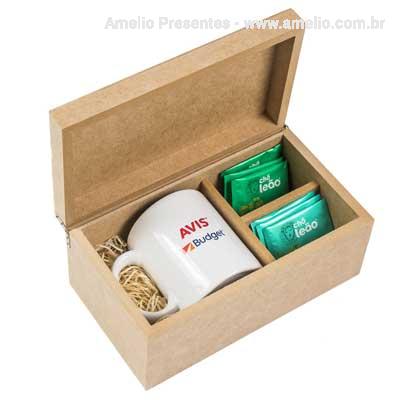 Kit Chá com Caneca na caixa de MDF