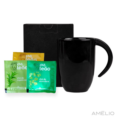 Kit chá -  Caneca Em Cerâmica Preta 350Ml