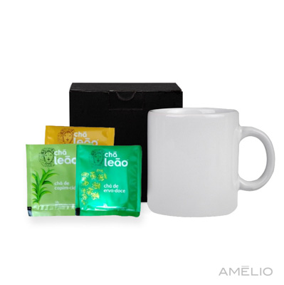 Kit chá -  Caneca Em Cerâmica Branca 270 Ml