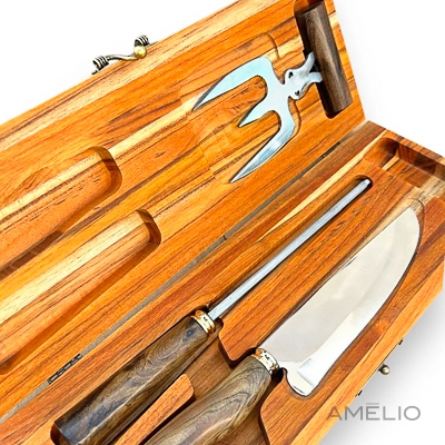 Kit churrasco 3 pçs + Estojo em Madeira Teca